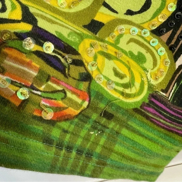 Take Two Abstract Townscape Blouse 1X Beaded Sequins Colorful Stripe 100% Cotton - Picture 7 of 9